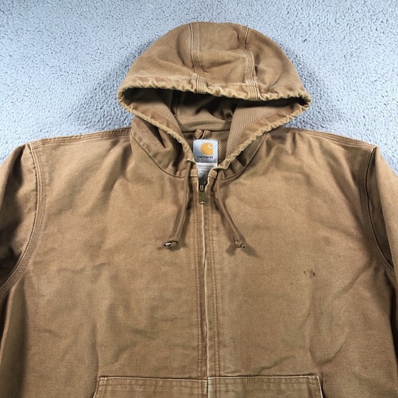 Vintage Carhartt Jacket Mens Large Brown J131 Canvas Hooded Workwear Made In USA - Picture 2 of 12